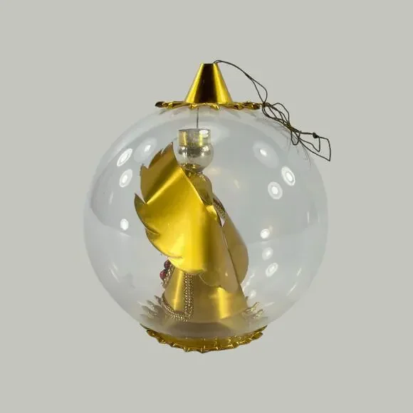 Resl Lenz Beaded Foil Angel Ornament Glass Ball 4 1/2" Mid-Century W Germany